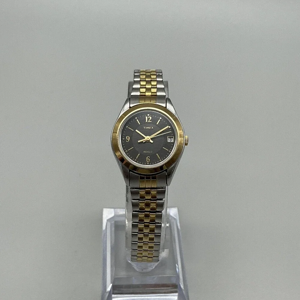 Timex Indiglo Womens Watch 25mm Gray Dial Two Tone Bracelet Date New Battery